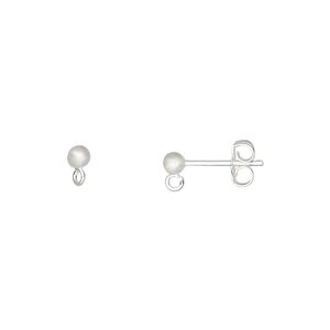 Earstud 1pkg10 sterling silver, 3mm ball / open loop / earnuts, satin-finished 5 pair