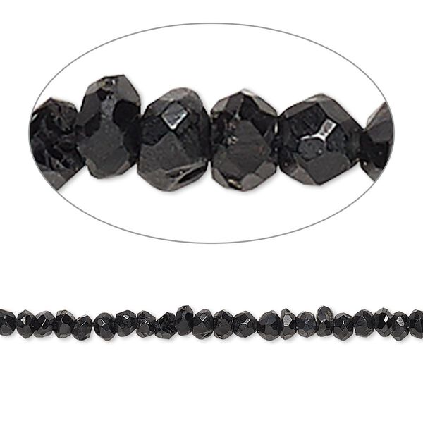 Black spinel 1pkg1, hand-cut faceted rondelle bead natural 13 inch 2x1mm-3x2mm image number 0