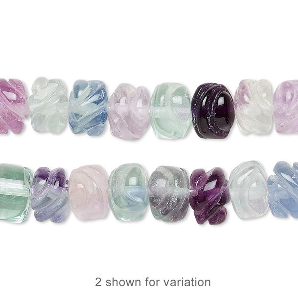 Bead, rainbow fluorite (natural), 8x6mm carved rondelle, A grade, Mohs hardness 4. Sold per 15-1/2" to 16" strand. image number 0