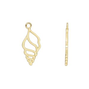 Charm, Amoracast®, "vermeil", 16x8mm two-sided conch shell. Sold individually.