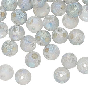Bead 1pkg1 glass, frosted clear AB, 8mm round, 2 ounces.
