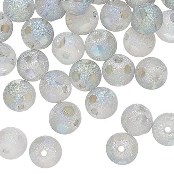 Bead 1pkg1 glass, frosted clear AB, 8mm round, 2 ounces. image number 0