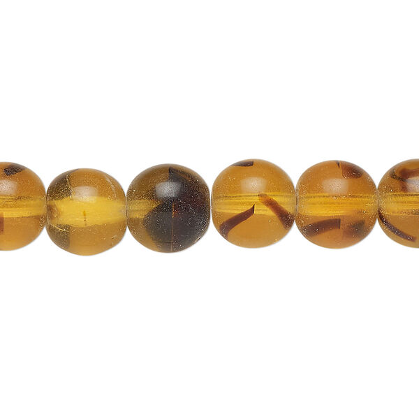 Bead, druk, glass, tortoise, 9mm round. Sold per 7 " strand, approximately 21 beads. image number 0