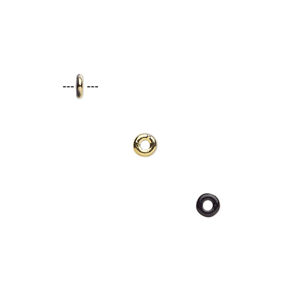 Bead, Czech pressed glass, opaque jet with half-coat bronze gold, 4x1mm ring. Sold per pkg of 100. image number 0