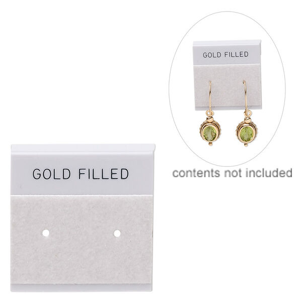 Earring card, flocked plastic, grey and black, 1x1-inch square with "GOLD FILLED." Sold per pkg of 25. image number 0