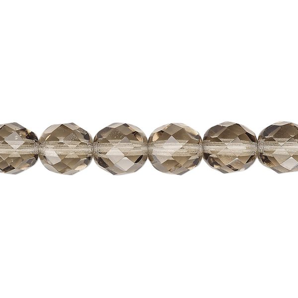Bead, Czech fire-polished glass, smoke, 8mm faceted round. Sold per pkg of 600 (1/2 mass). image number 0