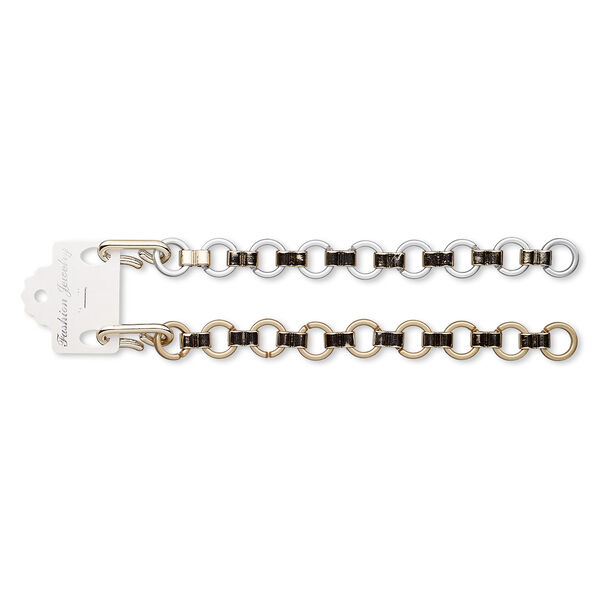 Bracelet, acrylic and rose gold-coated plastic, matte gold and silver, 17mm wide, 7 inches with hook-and-eye clasp. Sold per pkg of 2. image number 0