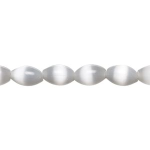 Bead, cat's eye glass (fiber optic glass), grey, 9x6mm oval, quality grade. Sold per 15-1/2" to 16" strand.