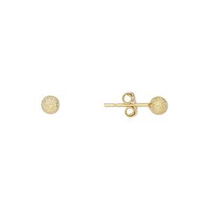 Earstud, gold-finished sterling silver, 4mm stardust ball with post. Sold per pair.