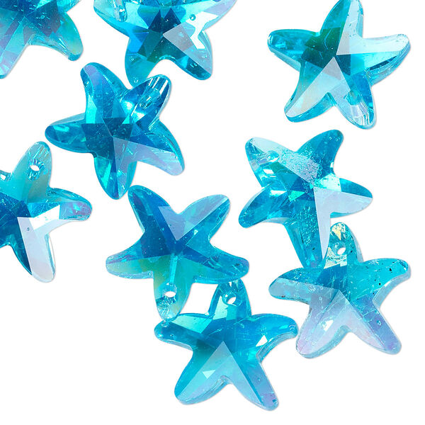 Drop 10pk light blue AB, Celestial Crystal® 15x14mm starfish image number 0
