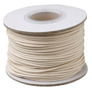 Cord, waxed cotton, ivory, 1mm round. Sold per 25-yard pkg.
