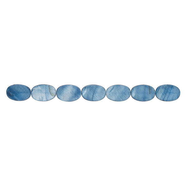 Mother-of-pearl shell 1pkg1, flat oval bead 15 inch blue 30x20mm-31x21mm image number 1