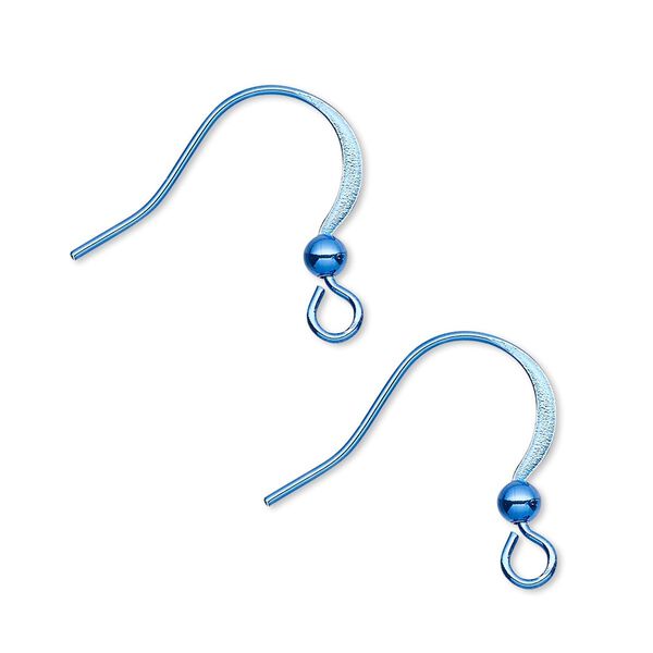 Ear wire fishhook 1pkg10, 19mm flat / 3mm ball / open loop, 21 gauge brass / electro-coated blue 5 pair image number 0