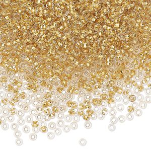 Seed bead, Miyuki, glass, pkg/4g, 2.2x1mm spacer rondelle, transparent gold-lined clear, (SPR2.2-195).