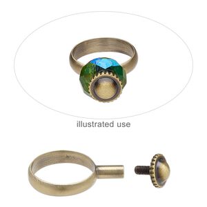 Ring, antique gold-plated brass, 4.5mm wide with 8mm post and twist-off top, size 8. Sold individually.