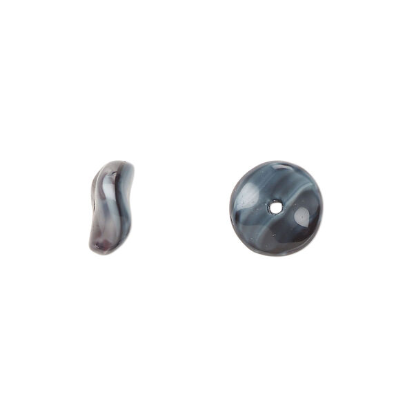 Bead, Czech pressed glass, light blue/black, 10x4mm rondelle. Sold per 15" to 16" strand. image number 0