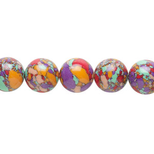 Bead, resin, multicolored, 10mm round with mosaic design. Sold per 15-1/2" to 16" strand.