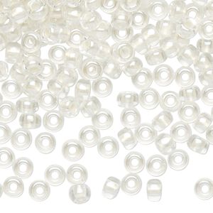 Seed bead, Miyuki, glass, pkg/250g, #6 rocaille, translucent white-lined pearlized crystal clear, (RR-4601).