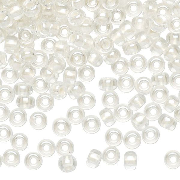 Seed bead, Miyuki, glass, pkg/250g, #6 rocaille, translucent white-lined pearlized crystal clear, (RR-4601). image number 0