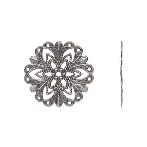 Component, antique silver-plated brass, 21x21mm fancy round with cutout star design. Sold per pkg of 10.