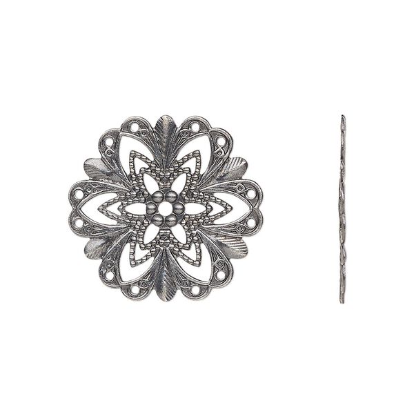 Component, antique silver-plated brass, 21x21mm fancy round with cutout star design. Sold per pkg of 10. image number 0
