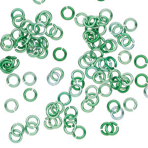 Jump ring 1pkg100 aluminum, 4mm round, 20 gauge / 2.4mm inside diameter / green