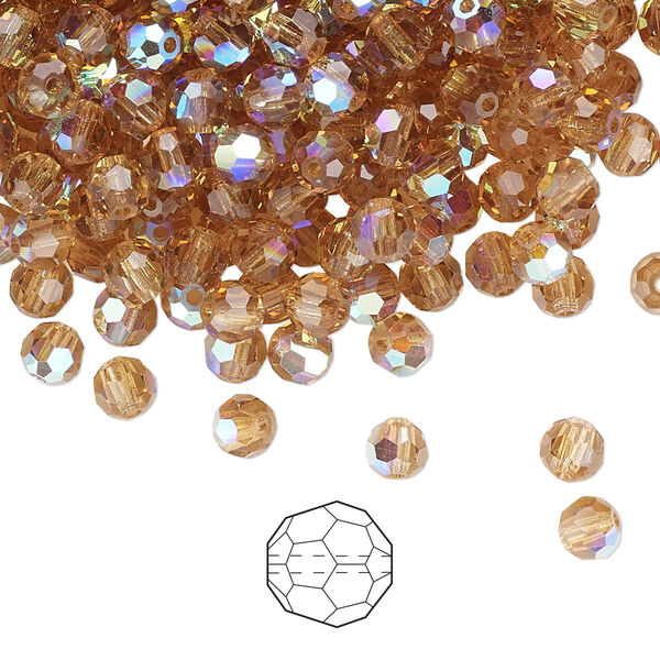 Bead 720pk light Colorado topaz AB, Preciosa Czech crystal 4mm round image number 0