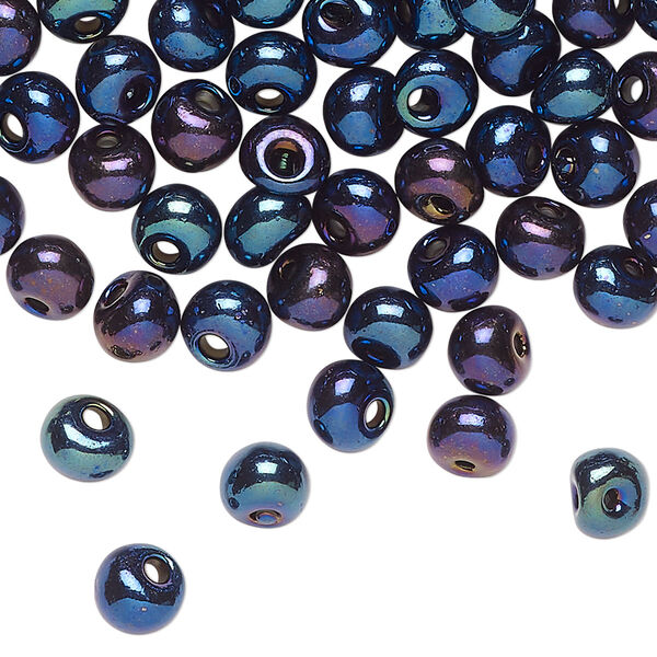 Seed bead glass 1pk #2 round, 50 gram opaque blue iris black image number 0
