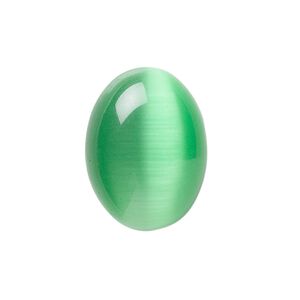 Cabochon, cat's eye glass (fiber optic glass), green, 8x6mm calibrated oval, quality grade. Sold per pkg of 10.