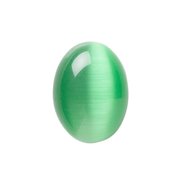 Cabochon, cat's eye glass (fiber optic glass), green, 8x6mm calibrated oval, quality grade. Sold per pkg of 10. image number 0