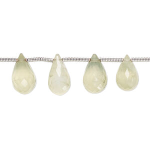 Prehnite 1pkg19, hand-cut top-drilled faceted teardrop bead natural 10x6mm-12x7mm