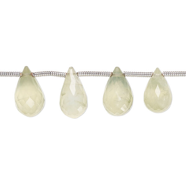 Bead, prehnite (natural), 10x6mm-12x7mm hand-cut top-drilled faceted teardrop with 0.4-1.4mm hole, B grade, Mohs hardness 6 to 6-1/2. Sold per pkg of 19. image number 0