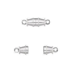 Clasp magnetic 1pkg10, 11x5mm double cone, silver-finished brass 1-strand