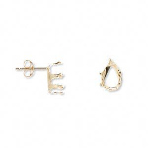 Earstud 1pkg2 Snap-Tite® 14Kt gold, 9x6mm pear 6-prong setting / earnuts, 1 pair