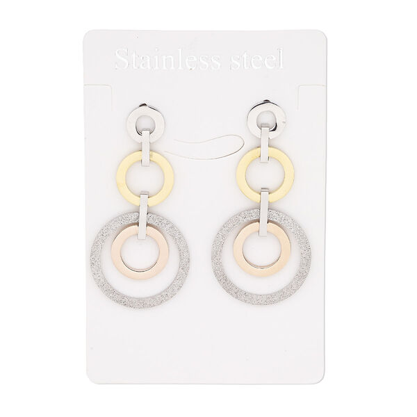 Earring, stainless steel with gold-finished and copper-plated stainless steel, 2 inches with rings and stardust rings with post. Sold per pair. image number 0