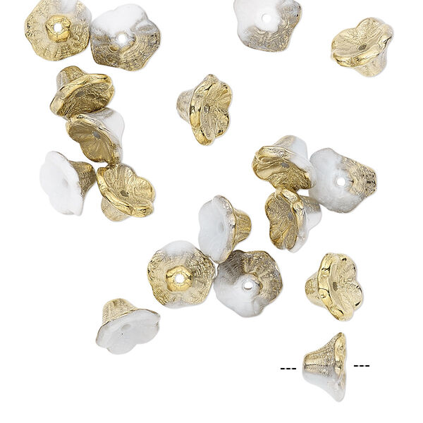 Bead, Preciosa, Czech pressed glass, opaque alabaster half-coated bronze gold, 7x4.5mm flower. Sold per pkg of 20. image number 0