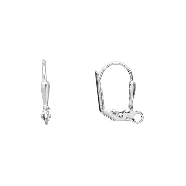 Ear wire leverback 1pkg10 silver-plated, 16mm / 7x2mm plain shield / open loop, brass 5 pair image number 0