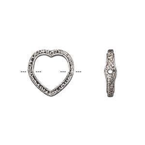 Bead frame, antique silver-finished "pewter" (zinc-based alloy), 14mm open heart with hammered edge, fits up to 10mm bead. Sold per pkg of 2.