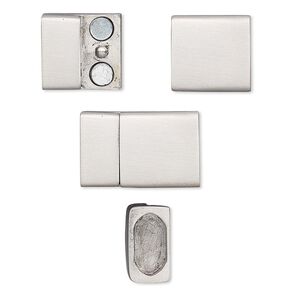 Clasp, magnetic, stainless steel, 20x13mm rectangle with glue-in ends, 10.5x5mm inside diameter. Sold individually.