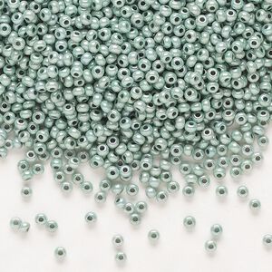 Seed bead, Preciosa Ornela Czech glass, pkg/50g, #11 rocaille, opaque green luster chalkwhite, (46055).