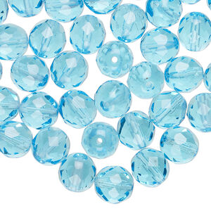 Bead, Czech fire-polished glass 1pkg600, translucent light turquoise blue, 8mm faceted round.