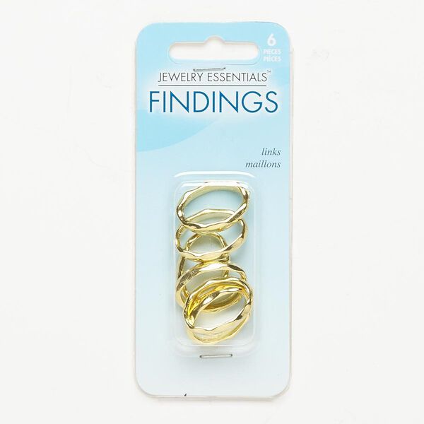Component, gold-finished "pewter" (zinc-based alloy), 22x15mm hammered open oval. Sold per pkg of 6. image number 0