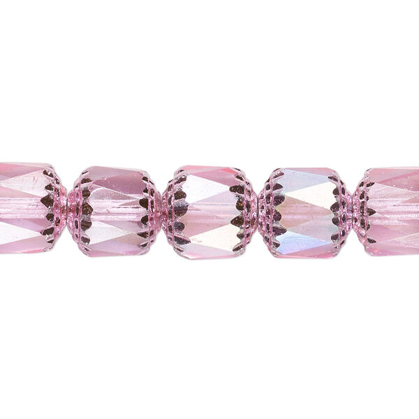 Bead, Czech dipped décor glass, hot pink Apollo AB, 10mm round cathedral. Sold per 15-1/2" to 16" strand. image number 0