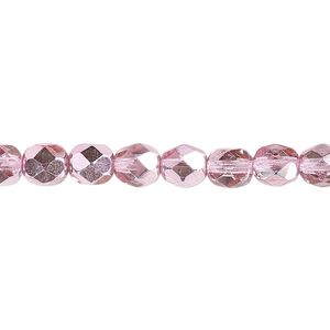 Bead, Czech fire-polished glass, opaque metallic watermelon, 6mm faceted round. Sold per pkg of 1,200 (1 mass).