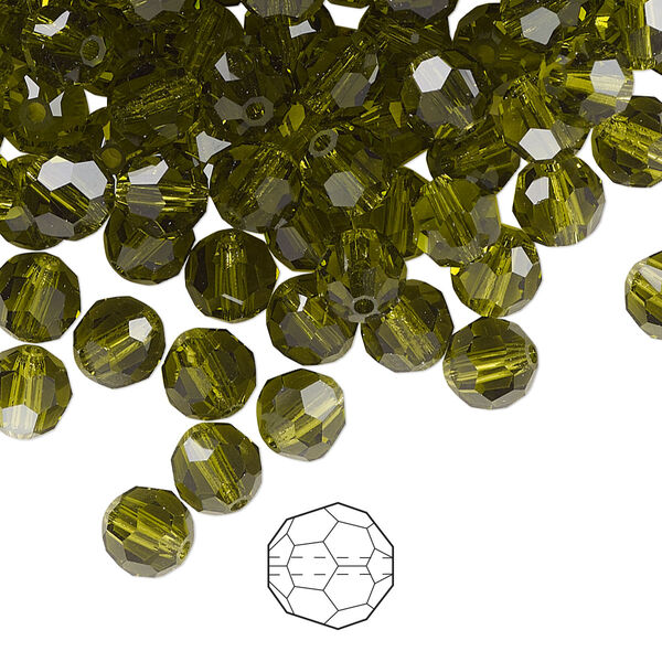 Bead 24pk olivine, Preciosa Czech crystal 6mm round image number 0