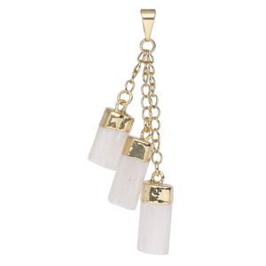 Pendant, Everyday Jewelry, gold-plated brass and selenite (natural), (3) 49-51mm dangling points. Sold individually.