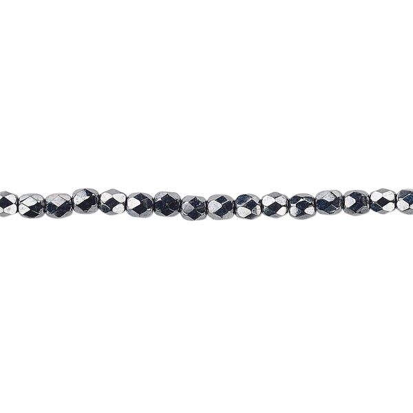 Bead, Czech fire-polished glass, hematite, 3mm faceted round. Sold per pkg of 1,200 (1 mass). image number 0