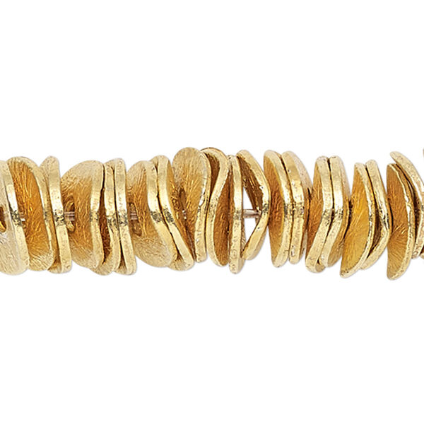 Bead, gold-finished copper, 6x1mm brushed wavy rondelle. Sold per pkg of 20. image number 0
