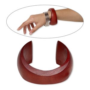 Bracelet, cuff, wood (dyed / waxed), rust brown, 20-41mm wide hand-carved tapered concave band, 7-1/2 inches. Sold individually.