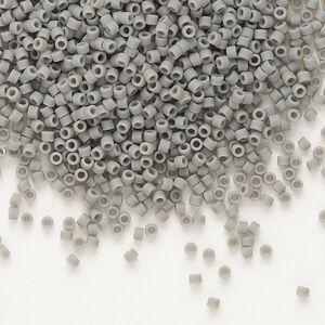Seed bead, Delica®, glass, pkg/50g, #11 round, opaque matte grey (DB-0761).